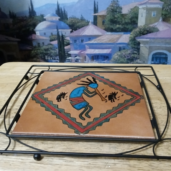 🍜Vintage Ceramic Tile Cast Iron Trivet🍝 🆕11"×11",Kitchen&Dining,Nice Gift🍲🎁 - Picture 13 of 16